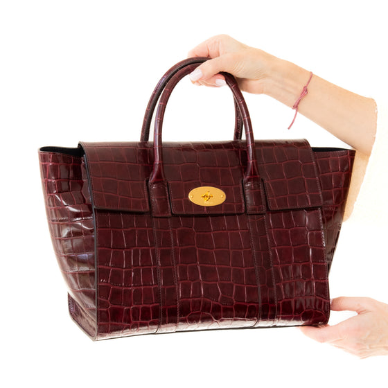 Mulberry Oxblood Bayswater Heritage Mock Croc Leather Bag