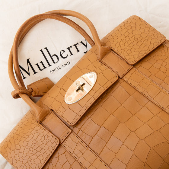Mulberry Bayswater Tan Mock Croc Embossed  Leather Bag