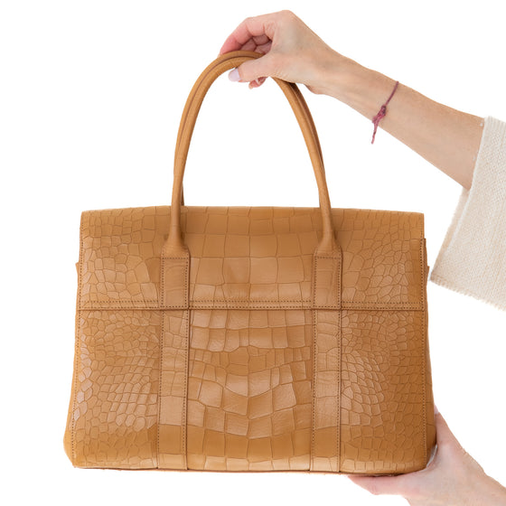 Mulberry Bayswater Tan Mock Croc Embossed  Leather Bag