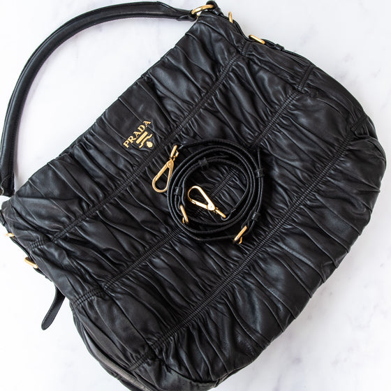 Prada Black Nappa Gaufre Shoulder  Bag