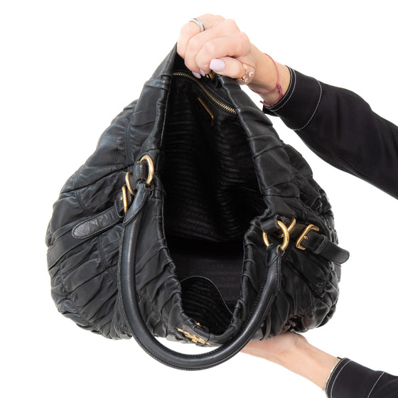 Prada Black Nappa Gaufre Shoulder  Bag