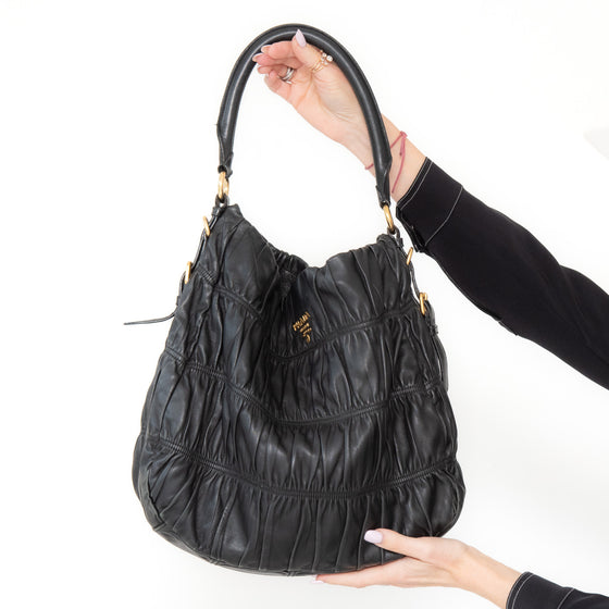 Prada Black Nappa Gaufre Shoulder  Bag