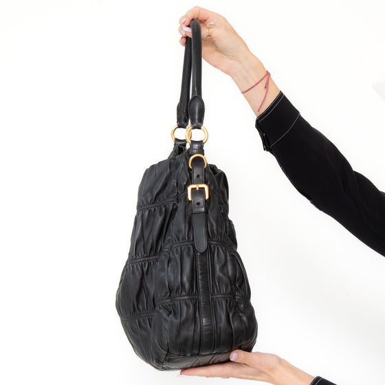 Prada Black Nappa Gaufre Shoulder  Bag