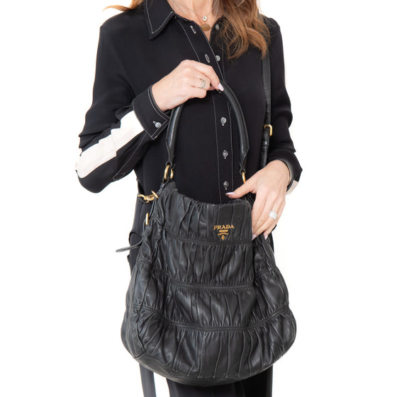 Prada Black Nappa Gaufre Shoulder  Bag