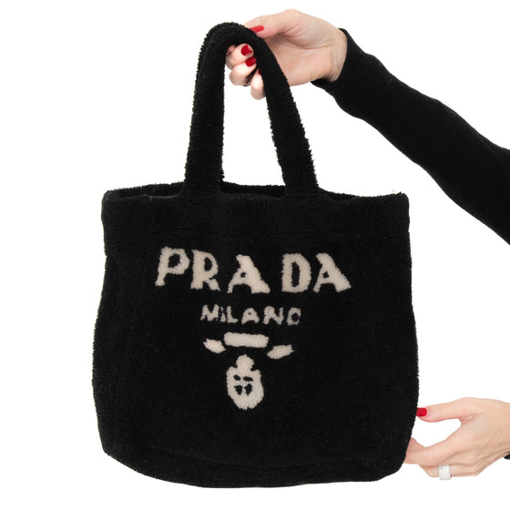 Prada Black Medium Shearling Tote Bag