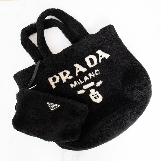 Prada Black Medium Shearling Tote Bag