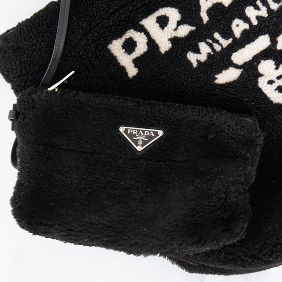 Prada Black Medium Shearling Tote Bag