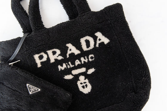Prada Black Medium Shearling Tote Bag