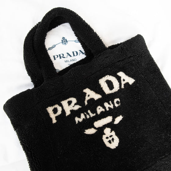 Prada Black Medium Shearling Tote Bag