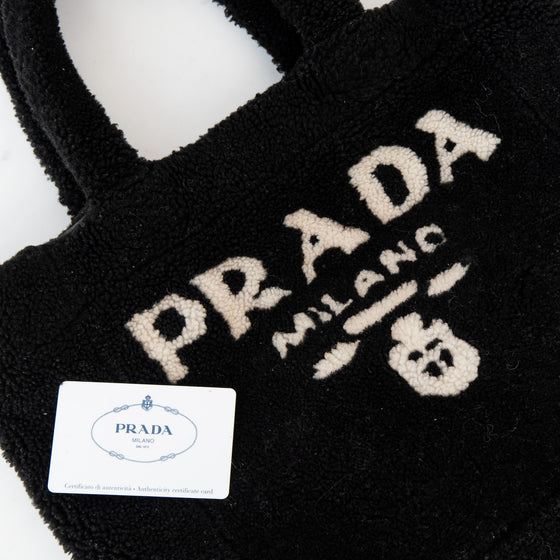 Prada Black Medium Shearling Tote Bag