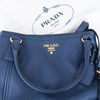 Prada Blue Vitello Daino Leather Shoulder Tote Bag