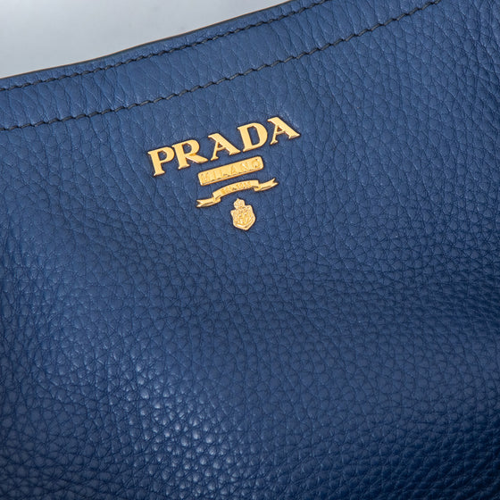 Prada Blue Vitello Daino Leather Shoulder Tote Bag