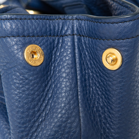Prada Blue Vitello Daino Leather Shoulder Tote Bag