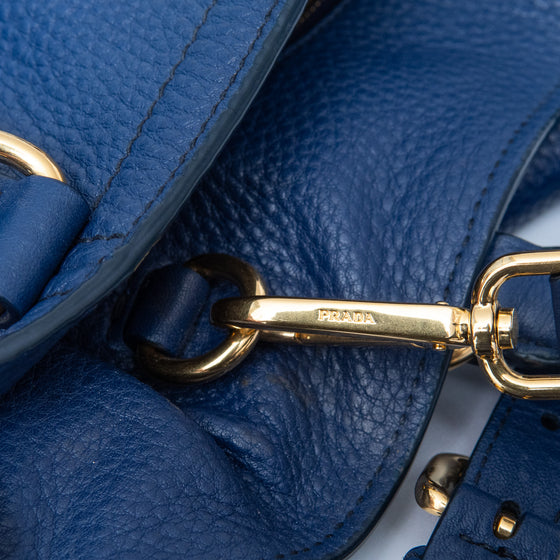 Prada Blue Vitello Daino Leather Shoulder Tote Bag