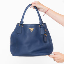  Prada Blue Vitello Daino Leather Shoulder Tote Bag