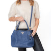 Prada Blue Vitello Daino Leather Shoulder Tote Bag