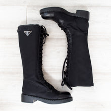  Prada Re-Nylon And Leather Knee High Boots