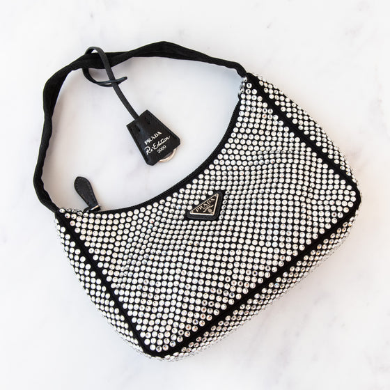 Prada Satin Mini Hobo Bag With Crystals Re Edition 2000