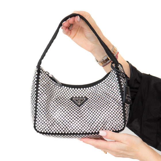 Prada Satin Mini Hobo Bag With Crystals Re Edition 2000