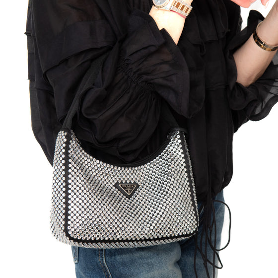 Prada Satin Mini Hobo Bag With Crystals Re Edition 2000