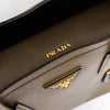 Prada Bibliotheque Saffiano Olive Green Leather Double Handle Bag