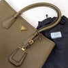 Prada Bibliotheque Saffiano Olive Green Leather Double Handle Bag