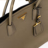 Prada Bibliotheque Saffiano Olive Green Leather Double Handle Bag