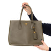 Prada Bibliotheque Saffiano Olive Green Leather Double Handle Bag