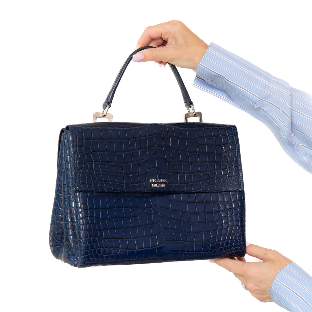 Prada Navy Crocodile Leather Tote Bag – EVEYSPRELOVED