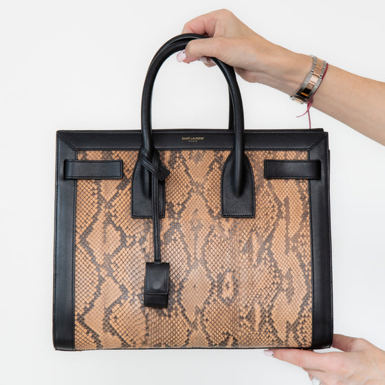 Saint Laurent Black And Python Sac De Jour Bag