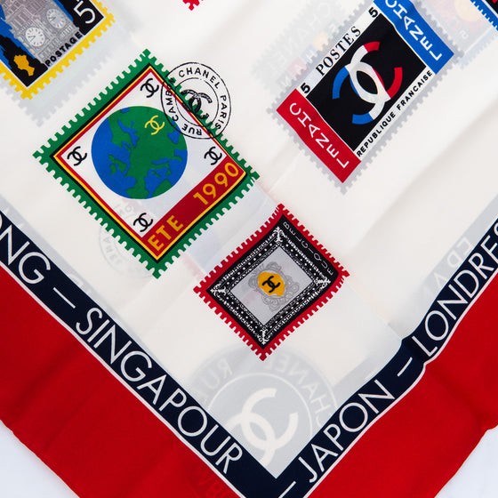 EVEYSPRELOVED Chanel Vintage Chanel Silk Stamps of the World Silk Scarf
