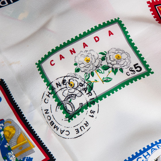 EVEYSPRELOVED Chanel Vintage Chanel Silk Stamps of the World Silk Scarf