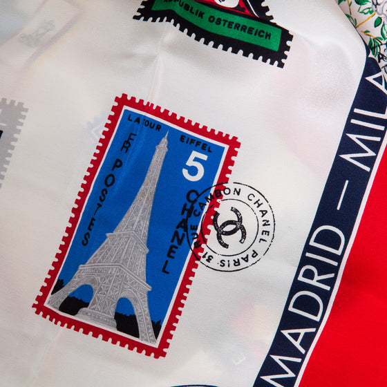 EVEYSPRELOVED Chanel Vintage Chanel Silk Stamps of the World Silk Scarf