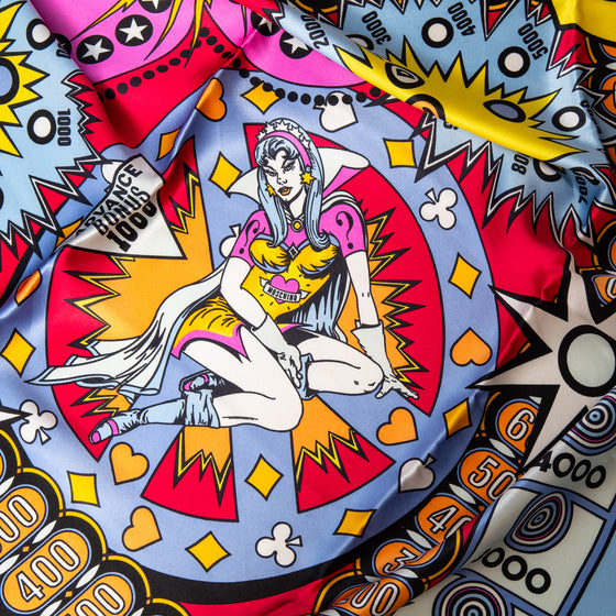 Moschino Pop Art Pinball Machine Super Hero Silk Scarf