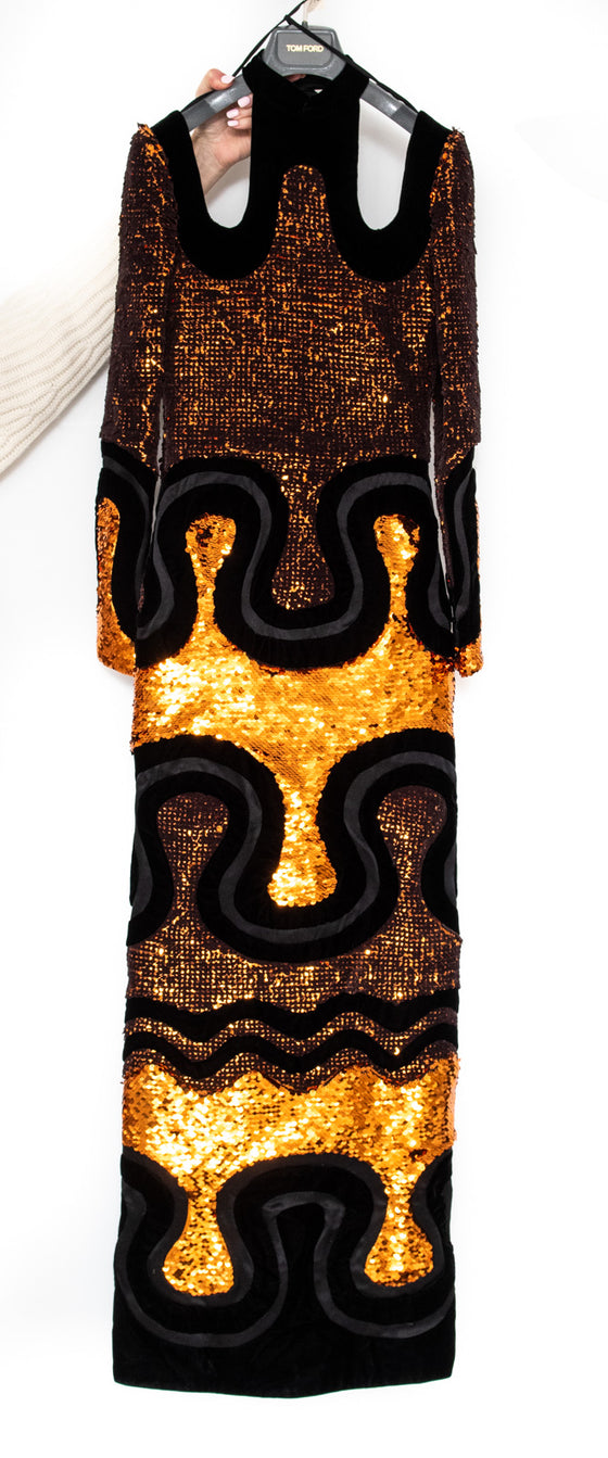 Tom Ford Runway F/W 2015 Cutout Sequin And  Velvet Embellished Gown