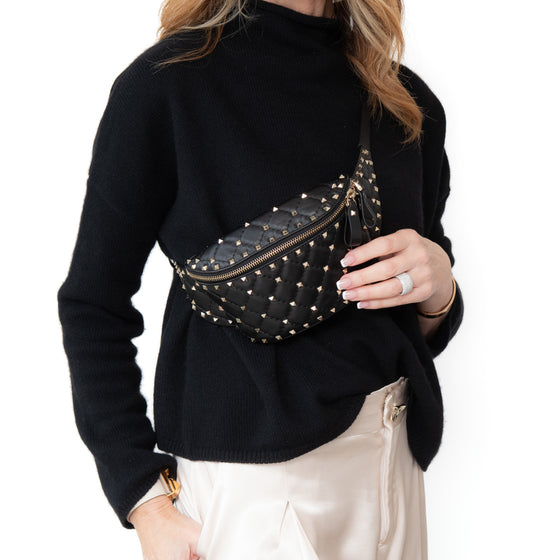 Valentino Garavani Rockstud Black Leather Belt Bag