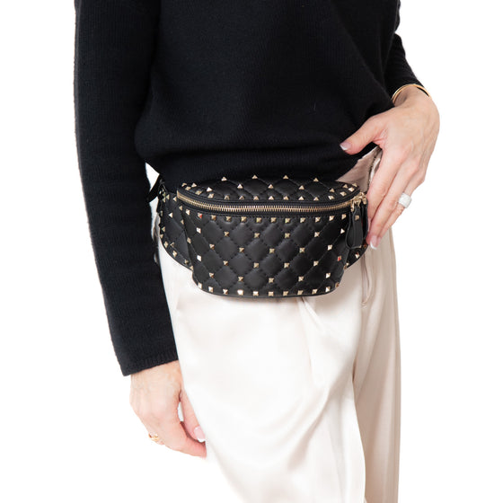 Valentino Garavani Rockstud Black Leather Belt Bag
