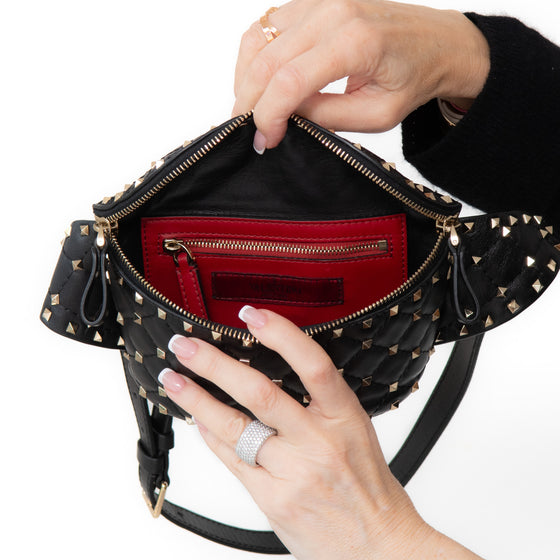 Valentino Garavani Rockstud Black Leather Belt Bag