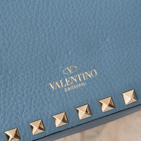 Valentino Garavani Rockstud Baby Blue Leather Camera Crossbody Bag