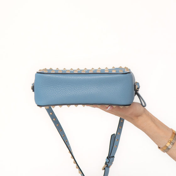 Valentino Garavani Rockstud Baby Blue Leather Camera Crossbody Bag