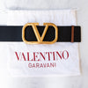 Valentino Garavani Black And Tan V Logo Leather Belt