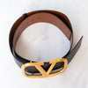 Valentino Garavani Black And Tan V Logo Leather Belt