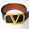 Valentino Garavani Black And Tan V Logo Leather Belt