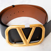 Valentino Garavani Black And Tan V Logo Leather Belt