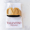Valentino Garavani Metallic Gold V Logo Leather Belt