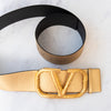 Valentino Garavani Metallic Gold V Logo Leather Belt