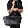 Valentino Garavani Rockstud  Black Leather Medium Trapeze Tote Bag