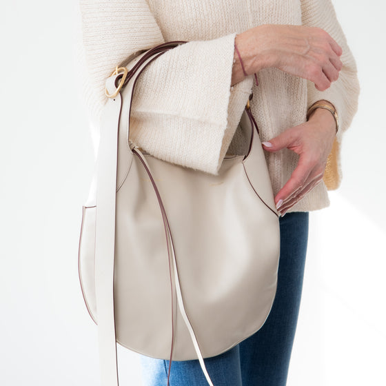 Victoria Beckham Off White Leather Half Moon Hobo Bag