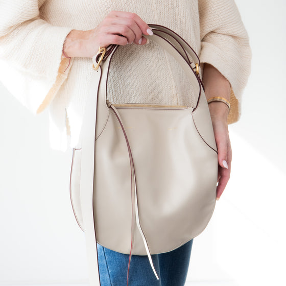 Victoria Beckham Off White Leather Half Moon Hobo Bag