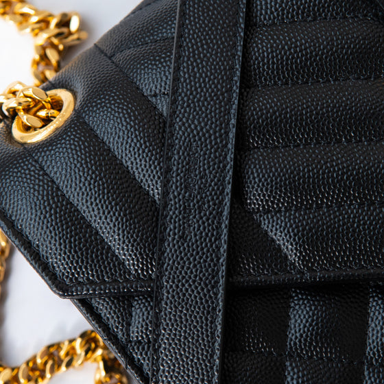 Saint Laurent Medium Black Quilted Embossed Leather Envelope Bag